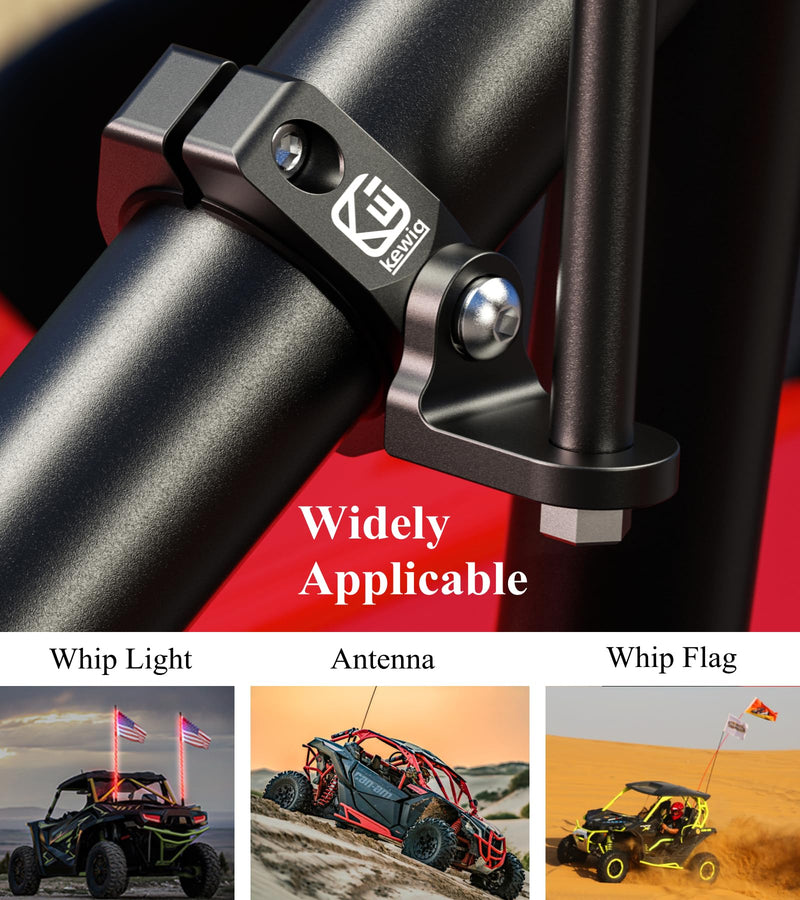 BRCOVAN 2PCS UTV Whip Light Mount, Solid Aluminum Alloy Whip Flag Mounts, Off-Road LED Light Bar Mounting Bracket, 360° Adjustable Roll Bar Clamp Holder Fit 1.5''/1.65'' /1.75''/1.85''/2'' Roll Cage