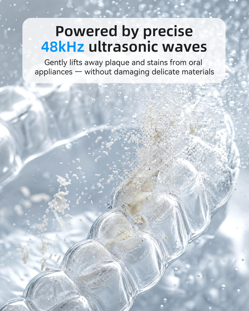 KUNPHY Portable Retainer Cleaner, Plug-in Ultrasonic Cleaning Machine for Home & Travel | 48kHz Ultrasound, Dual Modes & 20min U-V, One-Click, 125ml Tank for Mouthguard & Aligners 4.3oz