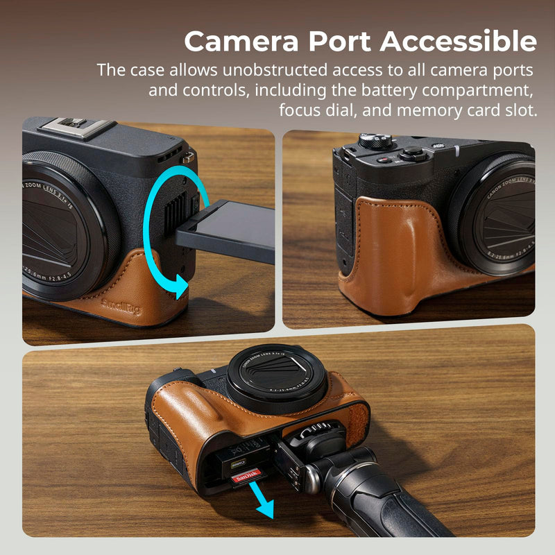 SMALLRIG PowerShot V1 Leather Case Kit for Canon, Including Half Leather Crate, Flip Case Cover, Wrist Strap & Furry Windscreen, Portable and Protecting (Brown) -5385 Brown