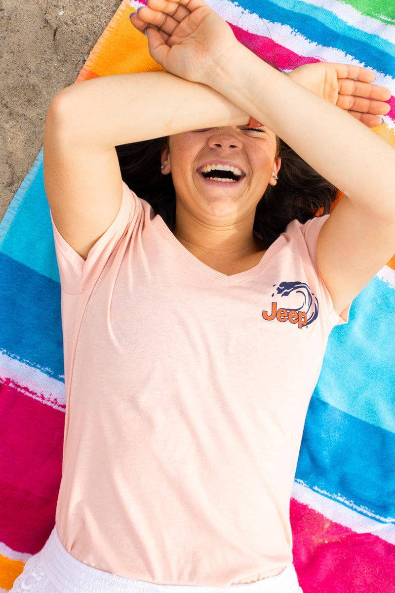 Jeep Ladies Beachin' Good Time V-Neck T-Shirt for Women Large Heather Peach