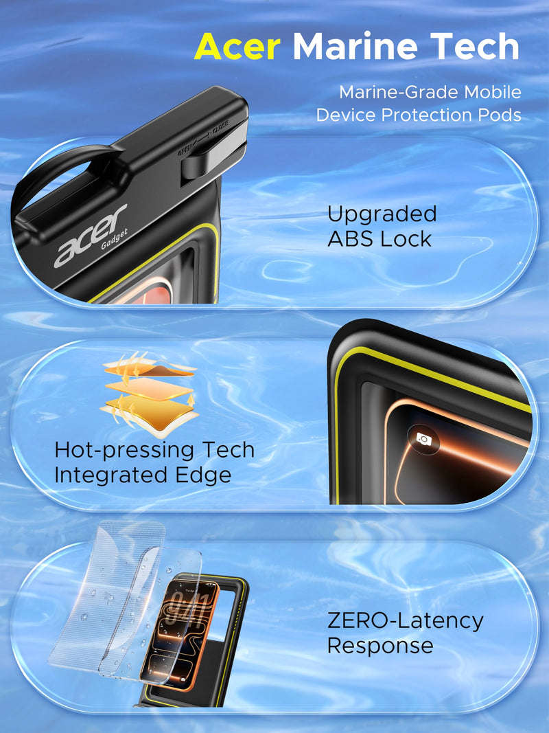 acer Floating Waterproof Phone Pouch, IPX8 Waterproof Phone Case 2 Pack | Cell-Foam & Sensitive Touch, Beach/Cruise/Kayak/Ship Essentials for iPhone 17/16/15 Pro Max, Galaxy S25 Ultra - 7"