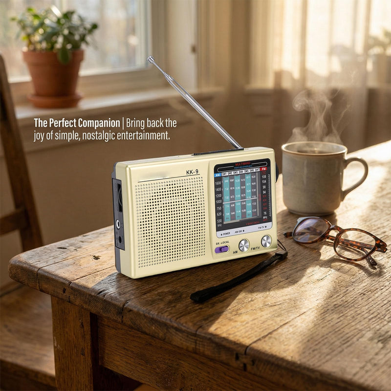 Generic AM FM SW Portable Radio with 3.5mm Headphone Jack for Walking Travel Hiking, Battery Operated Radio (Gold)