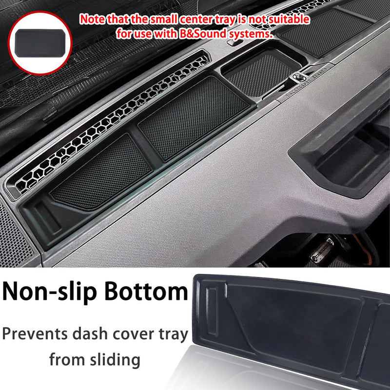 Dash Cover Tray for Ford Bronco Accessories 2021-2023 2024 2025, Dashboard Compartments Mat, Anti-Slip Silicone Insert, Anti Dust Interior Dash Pad Liner for Bronco 2/4-Door (3pcs, Black Trim) 3 Pcs