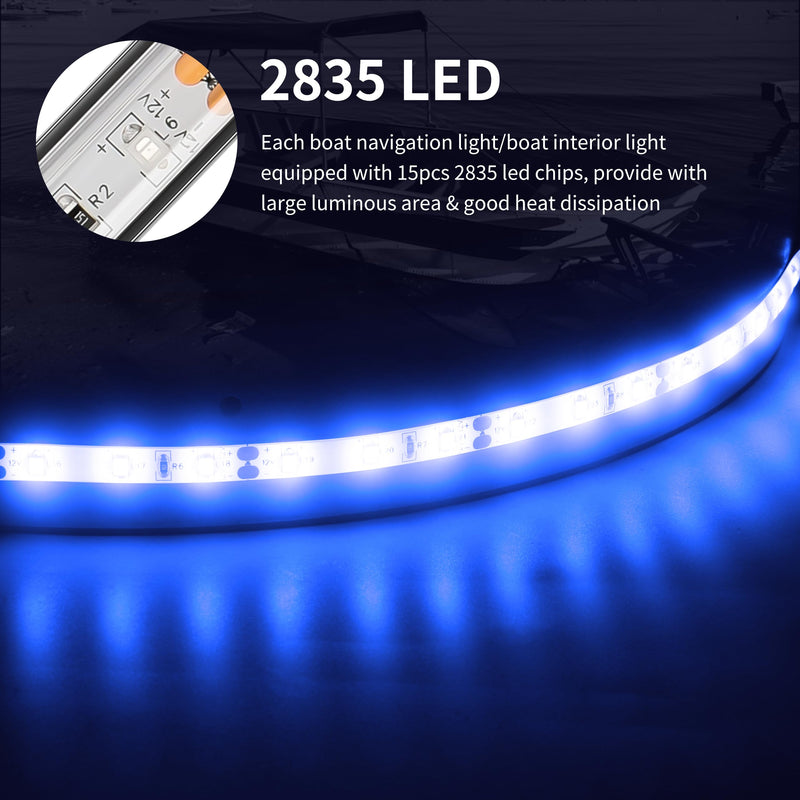 RVZONE LED Boat Interior Lights, Boat Led Strip Lights Marine Waterproof Marine Lighting Strip Night Fishing Lighting for Pontoon, Dinghy, Kayak, Yacht,4 Pcs, Blue Blue/11.8 inch/4 Pcs
