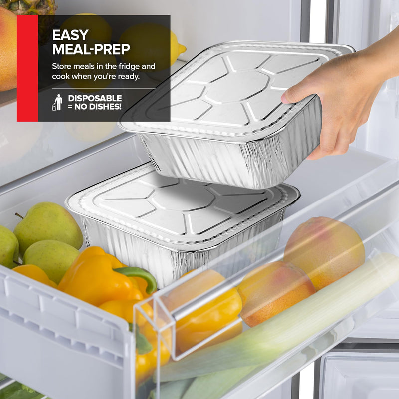 Disposable Foil Pans with Lids (Set of 20) Heavy Duty Aluminum Pans with Lids 9x13 (x10), 8x8 (x10) Baking Tins with Covers for Cooking, Heating, Storing, Food Prep, Holiday Dinner Meals, Silver