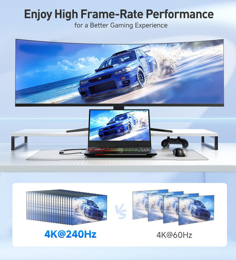 Cable Matters 48Gbps USB C to HDMI 2.1 Adapter with 140W Charging for MacOS, Windows, Supports [4K@240Hz /8K@60Hz HDR], Thunderbolt to HDMI Adapter, Compatible for MacBook, XPS, NO VRR Support