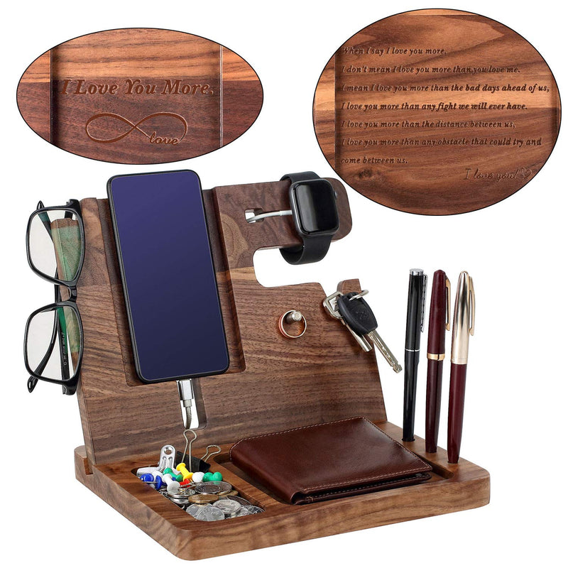 awofer Gifts for Men - Ebony Wood Phone Docking Station - Nightstand with Key Holder, Wallet Stand and Watch Organizer to Boyfriend Husband Wife Dad for Anniversary Birthday Christmas