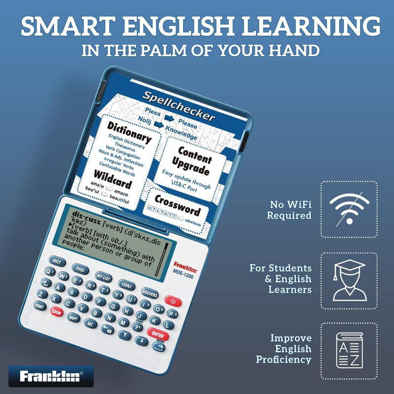 Franklin MDE-1200 Electronic Dictionary and Thesaurus – English Dictionary, Synonyms, Spell Checker, Word Games, Grammar Tools, Digital Dictionary, Portable Device with LCD Screen Blue MDE1200