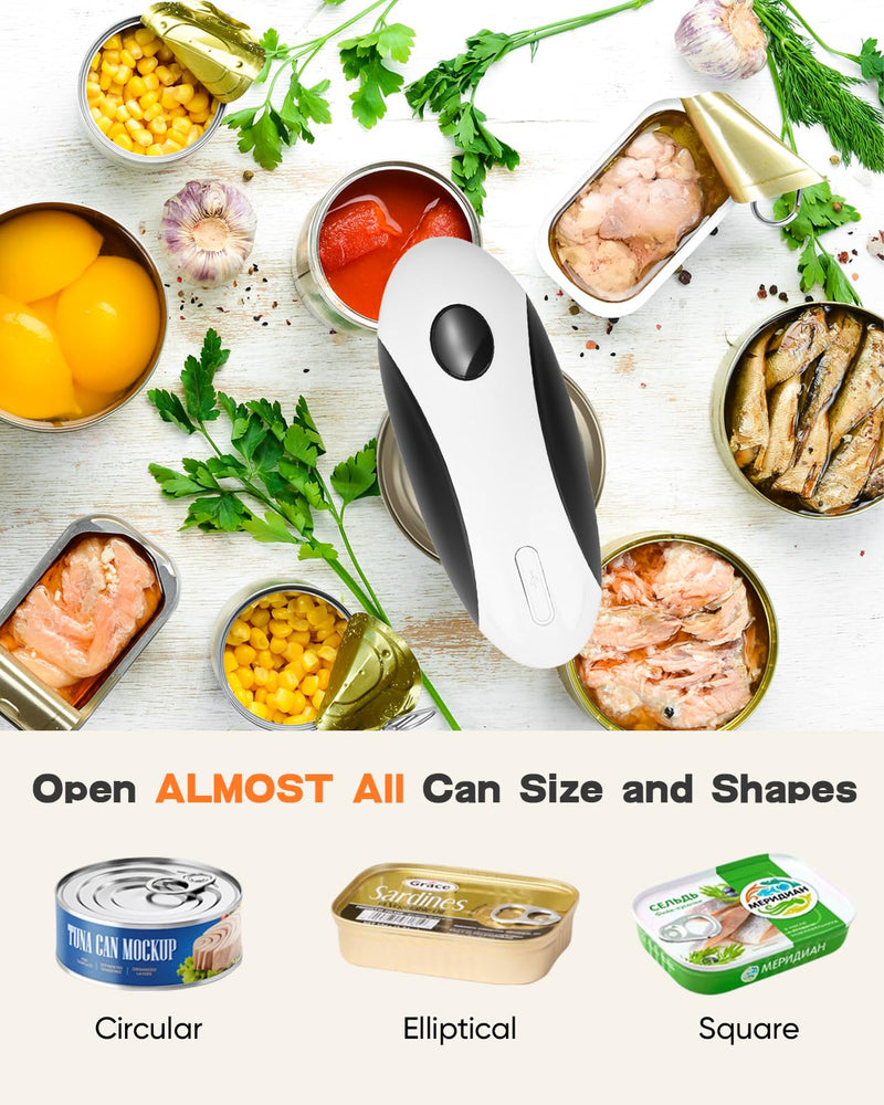 Electric Can Opener, Can Opener Electric Fits All Can Sizes, One Touch USB Rechargeable Automatic Can Opener for Kitchen and Seniors with Arthritis, Chef, Portable Kitchen Gadgets Black and White Electric
