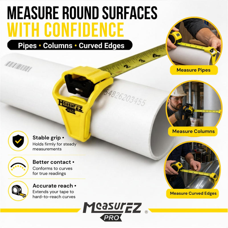 No Slip Tape Measure Hook Extension | Rubber Grip Hook for Round Edges | Measure Pipes, Columns & Curved Surfaces | Do-It-Yourself (DIY), Handyman, Construction Gift & Stocking Stuffer | USA Made 1 pack
