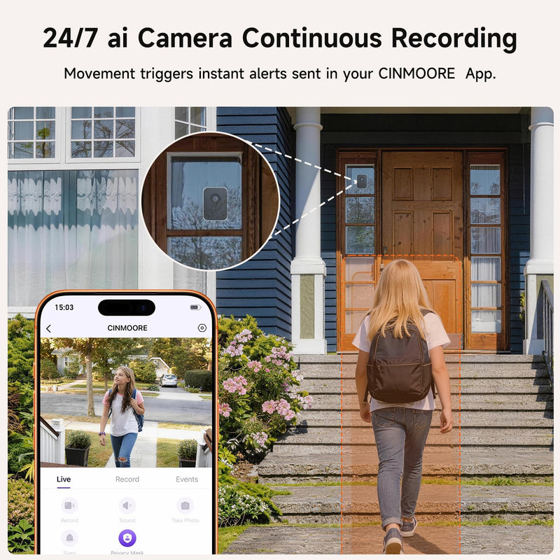 4MP 2.5K Wireless Window Camera, Rechargeable Indoor HD Home Security Camera, 2.4GHz WiFi, Full Color Night Vision, AI Motion Detection, Anti-Glare, No Wiring, Static Cling Mount No Residue 1 Camera