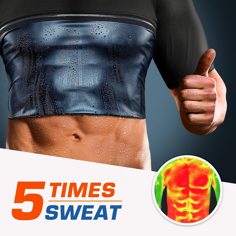 Cimkiz Men's Waist Trainer Sauna Suit Shirt, Gym & Exercise Compression Vest, Sweat-Boosting Workout Top Blue X-Large