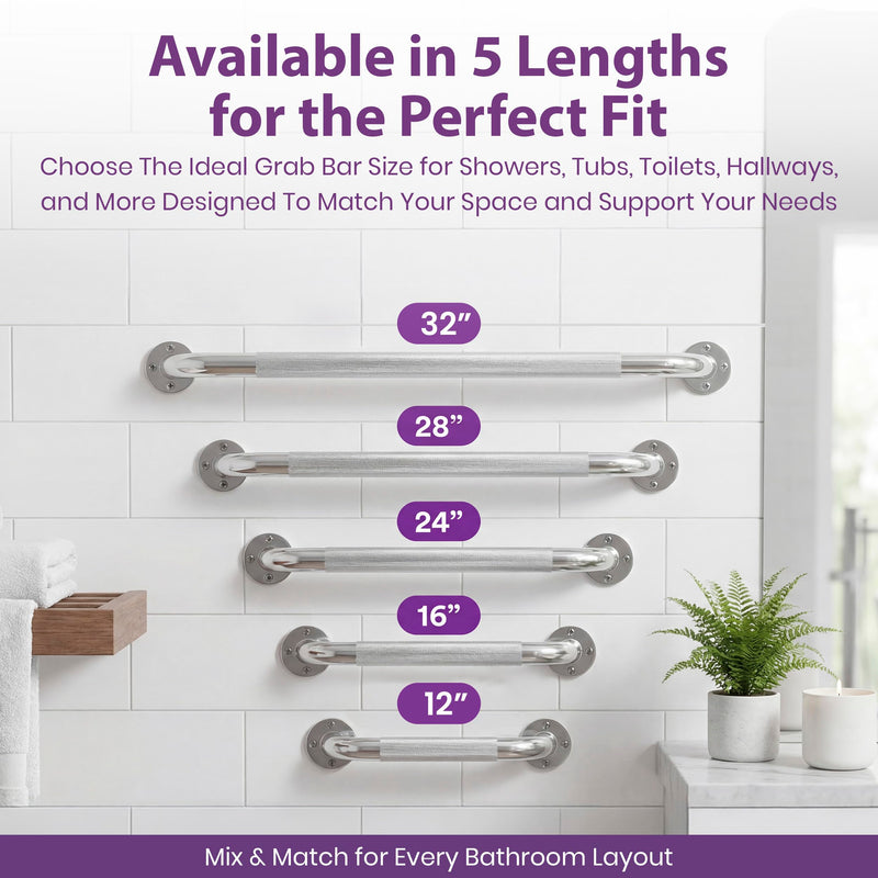18 Inch Grab Bars for Bathtubs and Showers - Chrome Knurled Bathroom Safety Rail Handle - Non Slip Textured Grip Handicap Grab Bar for Seniors, 250 lbs Weight Support Capacity 18"