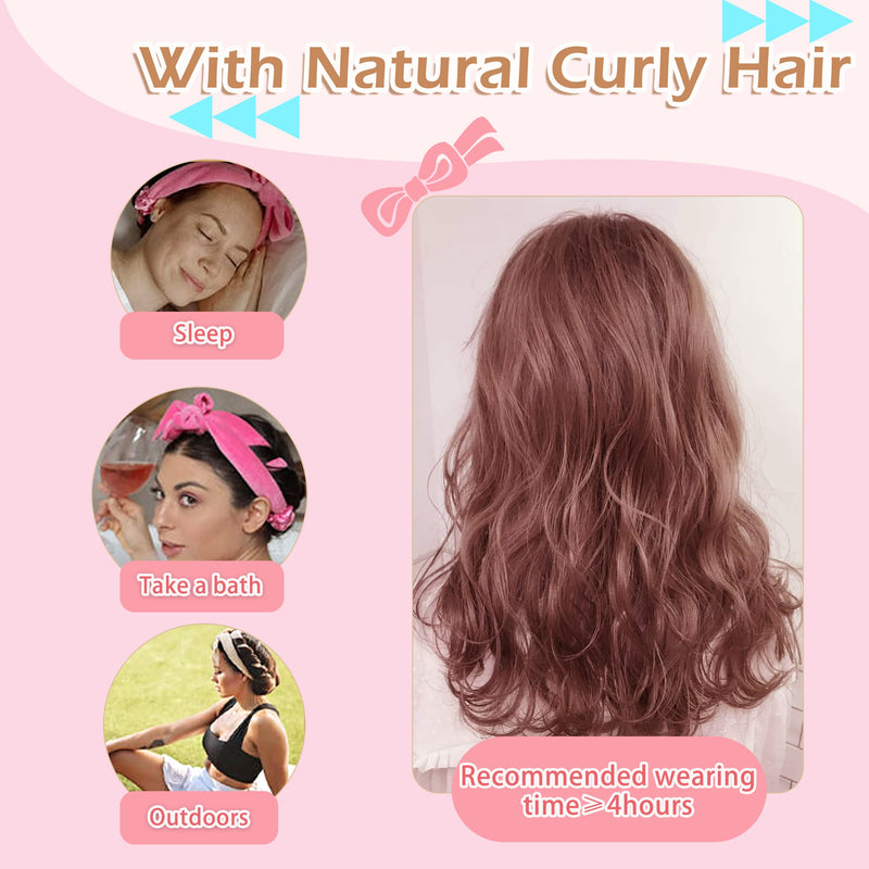TOBATOBA Heatless Curlers Headband,Heatless Curls For Sleeping Overnight Heatless Hair Curling Set Soft Heatless Curling Rod Headband Wave Hair Curlers With Hair Clip Styling Tools (Pink) Pink