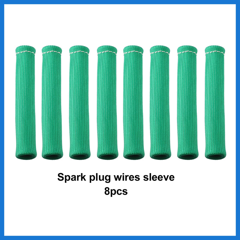 8 Pcs High Heat Shield Engine Spark Plug Wire Boots Protector Sleeve Cover for Car Green Auto Accessories