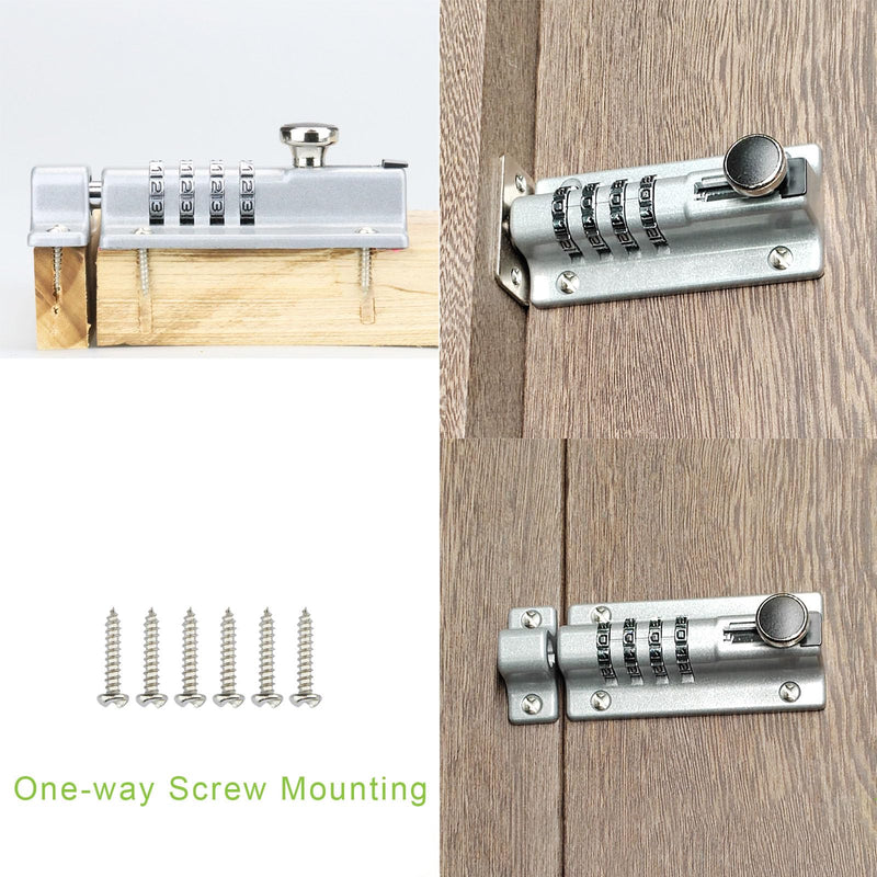 Heavy Duty 4-Digit Combination Locking Bolt, Reinforced Zinc Alloy Door Lock for Sheds, Gates, Barns, Cabinets & Fences, Weather-Resistant, Black (2, Silver) 2