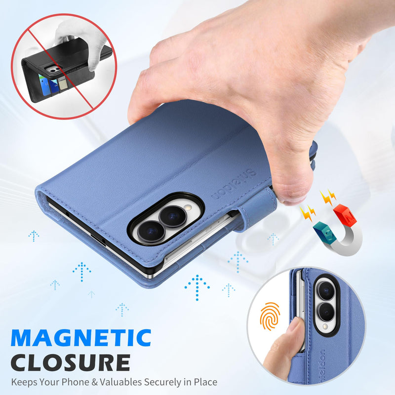 SHIELDON Genuine Leather Case Wallet for Galaxy Z Fold8, Wisteria Purple | RFID Blocking, Credit Card Holder, Magnetic Closure, Viewing Stand, Folio Design, Shockproof Phone Cover