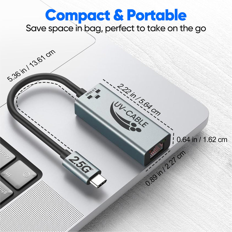 USB-C to Ethernet Adapter 2.5G, Thunderbolt 5/4/3 Compatible, Aluminum | Plug & Play, 2.5 Gigabit Type C to RJ45 Network Adapter, for NAS, MacBook Air/Pro/Neo, XPS, iPhone 17/16 Pro/Max, Laptop Grey 1