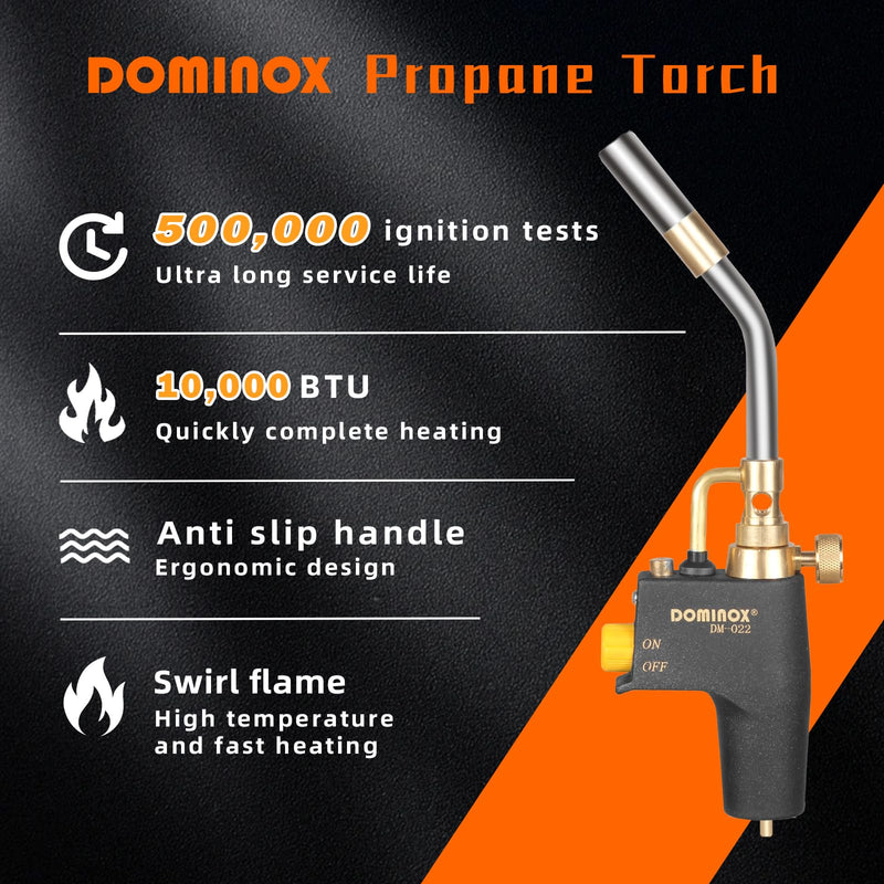 DOMINOX Propane Torch Head, High Intensity Torch Head Trigger Start Gas Torch, Map Gas Torch Kit for Propane, Map and Mapp Gas, Mapp Gas Torch, Soldering Torch Kit (Not Included Gas Tank) With gas valve