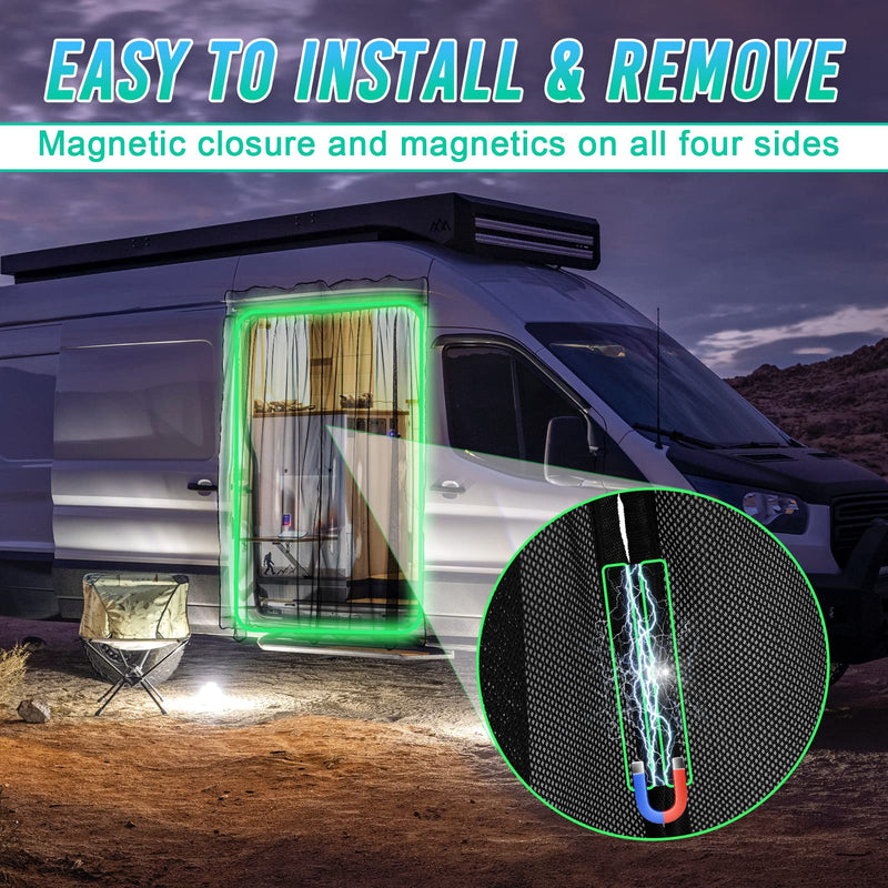 BLACKHORSE-RACING Magnetic Van Bug Fly Screen Replacement for Mercedes Sprinter Vans and Other Campervans, Magnetic Mosquito Net for Motorhome RV Sliding Door Van Screen Bug Mesh - Large