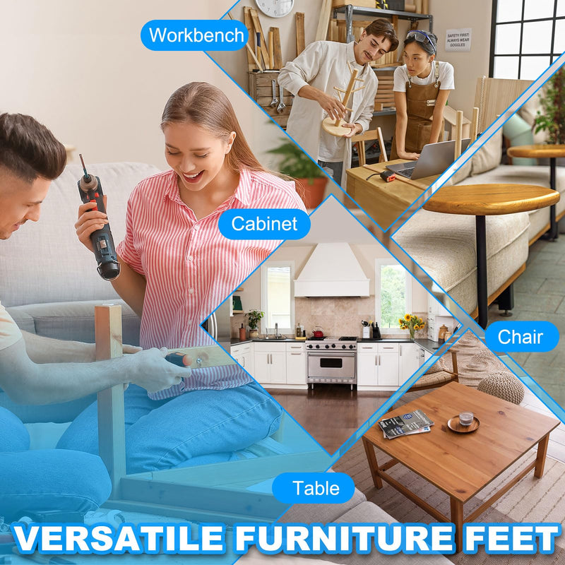 PATIKIL Furniture Leveling Feet 2" Dia Base M10 Thread, 4 Pcs Carbon Steel Adjustable Threaded Furniture Leveler Screw on Leg Levelers with Pads for Desk Chair Cabinet, Black D50*M10*L100