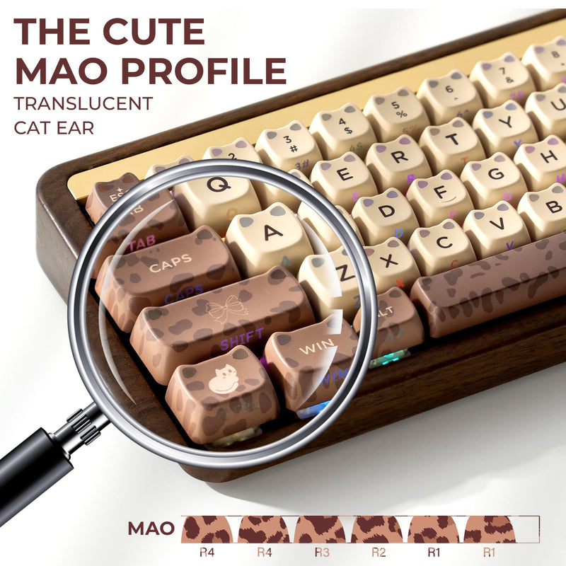 OHY XVX Mao Profile Shine Through PBT Keycaps,113 Keys Lumicat Leopard Coffee for Mechanical Keyboard