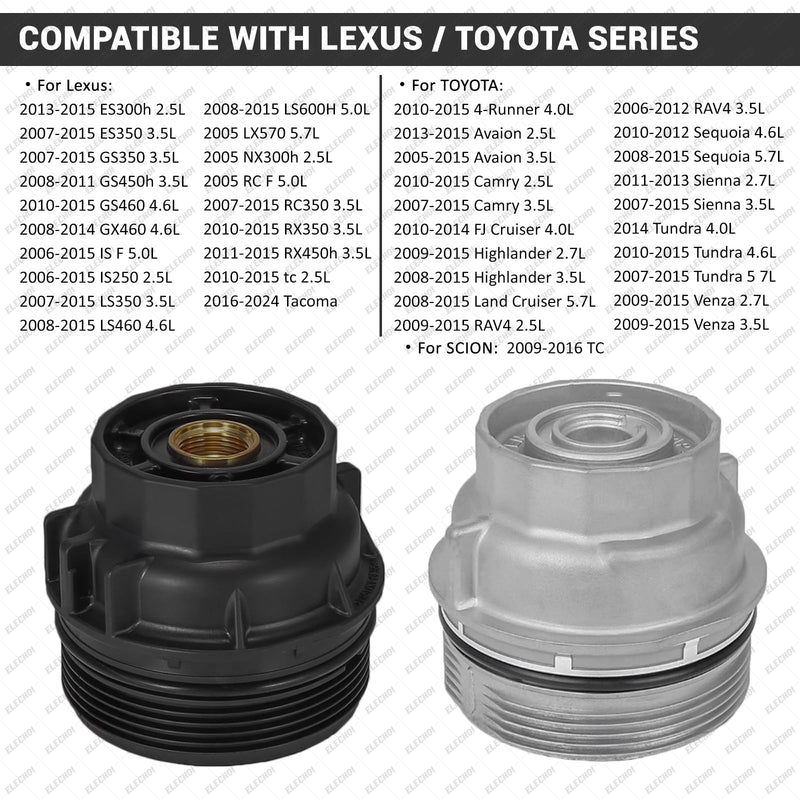 64mm 14 Flutes/4 Slots Oil Filter Cap Wrench Removal Tool Socket Compatible with Toyota, Lexus, and Scion Vehicles Equipped with 2.5L to 5.7L engines, Black Heavy-Duty Aluminum 4 Slot