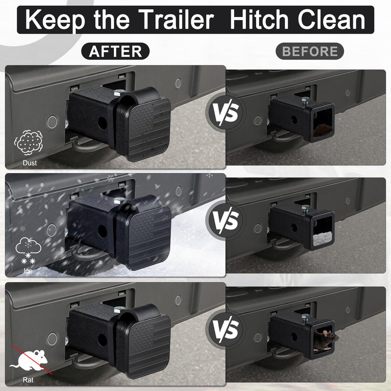 UYYE 2 Inch Rubber Trailer Hitch Cover, American Flag Rubber Tow Tube Cover Plug Cap, Car Exterior Accessories Fits for Most Vehicles Hitch Receivers, Hitch Cover Tube Plug Cap (Black) Black Flag