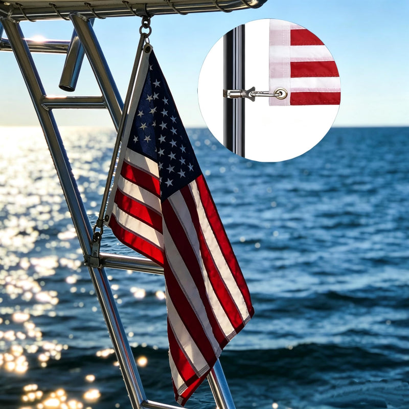American Flag for Boat Flags marine 12x18 (4 Heavy Duty Clips) with Embroidered Stars American Boat Flag and Brass Grommets US Boats Cabin Flag for Various Boats, Yacht American flag 12x18