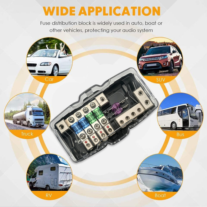 Sinus Live Fused Power Distribution Block Car Audio 4 Way Mini-ANL Fuse Block 12V 0/4 Gauge with Ground for Automotive Car Marine Boat Solar Panel