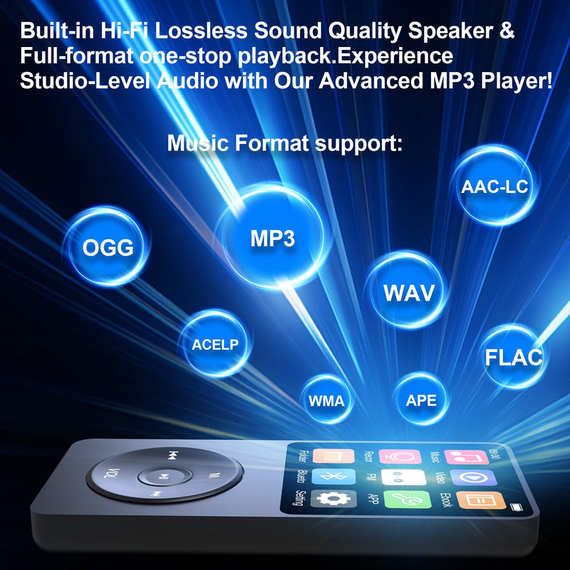 Pocket 128GB MP3 Player with Bluetooth 5.3, Mini 1.8-Inch Music Play Built-in HiFi Speaker,Portable MP4/MP3 Player for Kids with Music,Video,FM Radio, E-Book Reader, Voice Record, Photo Viewer, Black