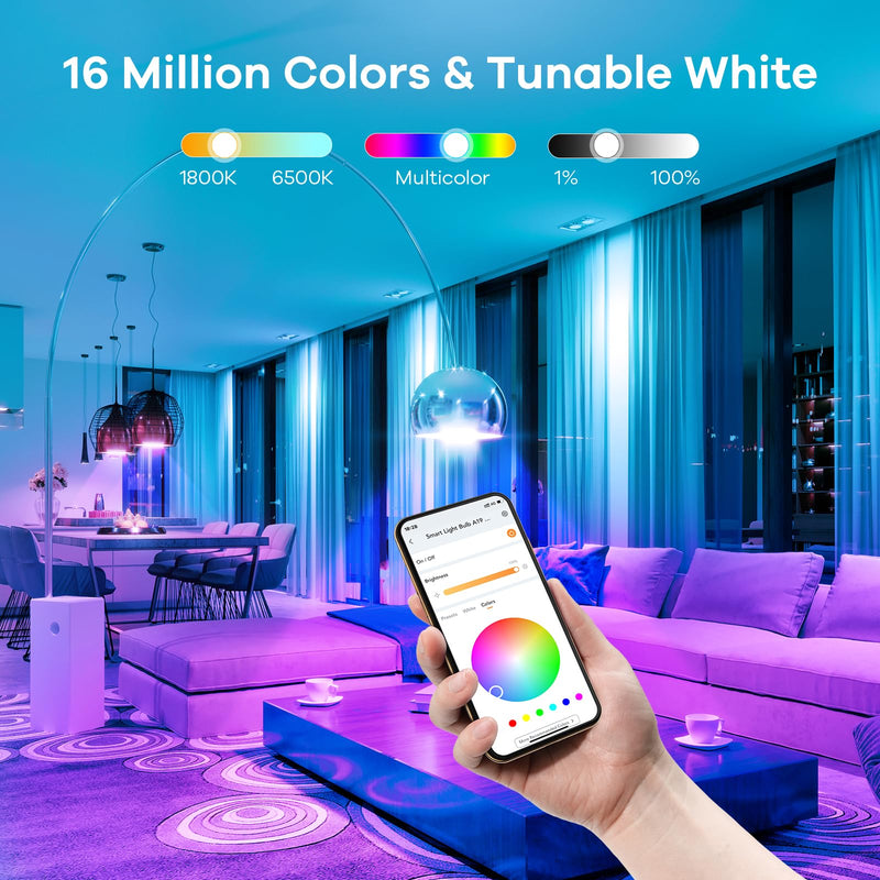 Linkind Smart Light Bulbs, Smart Bulb that Work with Alexa, Google Home, AiDot, LED Light Bulbs Color Changing RGBTW, 104 Preset Scene, Music Sync, Dotis, A19 E26 2.4G WiFi Bluetooth 60W 800LM, 4Pack 4 Count(Pack of 1)