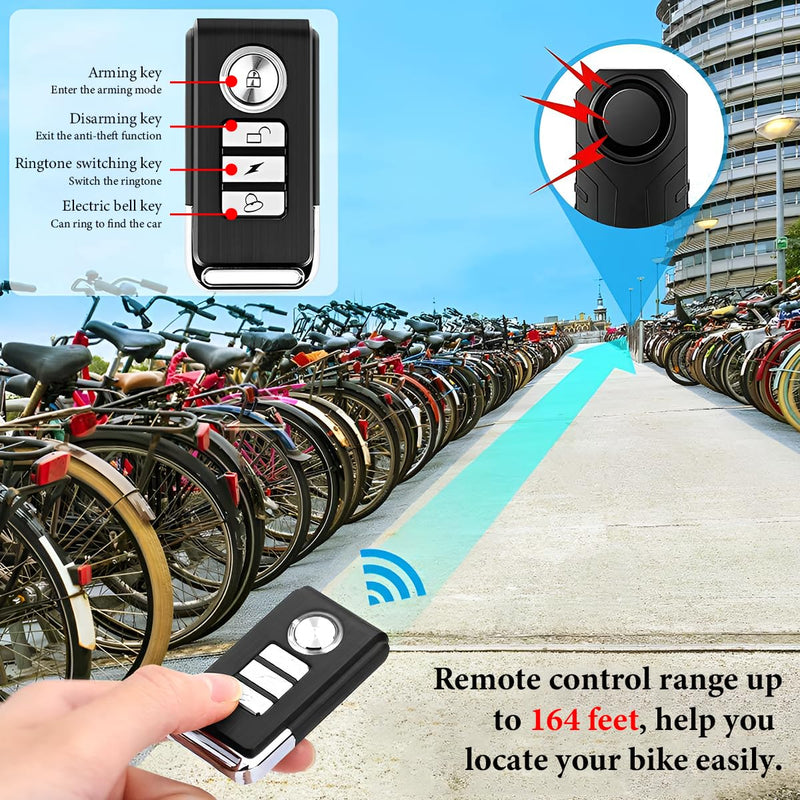  [AUSTRALIA] - Bike Alarm Remote Motion Sensor System, 113dB Loud Anti-Theft Bicycle Alarm with Remote, Waterproof Wireless Vehicle Security Alarms for Bicycle Motorcycle E-Bike Scooter