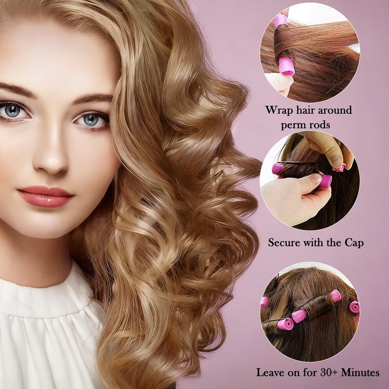30 PCS Perm Rods Set, 0.75 Inch Medium Size Hair Curlers Rollers, Perming Rods with Elastic Rubber Band, Non Slip Plastic Hair Perm Kits for Fashionable Curly Hair, Hairstyle Styling (Purple)