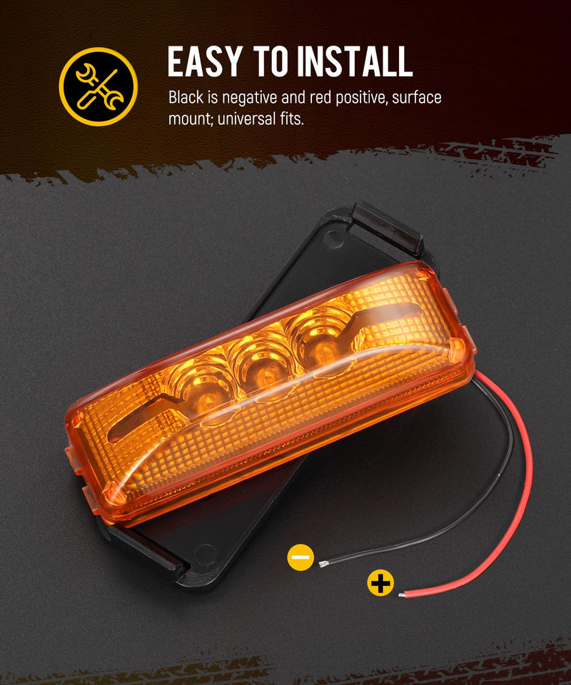Partsam 10Pcs 3.9 inch 3LED Side Marker Clearance Lights with Reflectors for RV Truck Trailer Camper UTE UTV, Sealed Waterproof, 12V, Surface Mount (5 Amber+5 Red) Amber/Red
