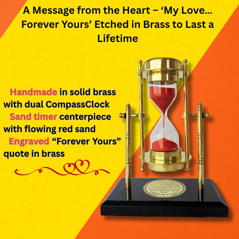 GUAAFA My Love Brass Sandtimer ClockCompass | Romantic Gift for Men Women, Husband Wife, Boyfriend Girlfriend - Engraved Quote