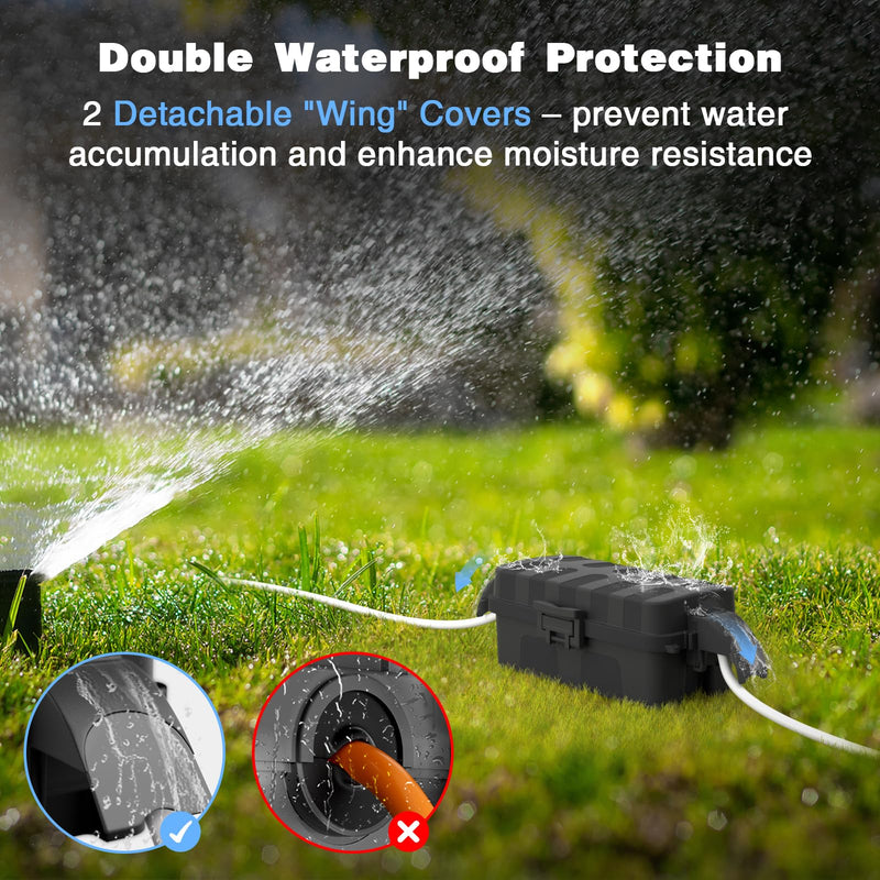FLEMOON [2 Pack] IP55 Outdoor Electrical Box Waterproof with Detachable Awning Covers, 8.3 x 4.1 x 3.7 inch Weatherproof Extension Cord Cover, Easy Installation for Outdoor Plug, String Lights, Black 2 Pack