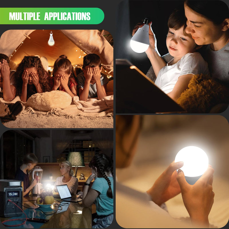 DEBAOBULB 6 Pack Rechargeable Emergency Light Bulbs, Battery Powered LED Light Bulb 6000K Daylight E26 120 Volt 9W 60W Equivalent with 1200mAh for Home Power Outage Camping Hurricane 6 Packs