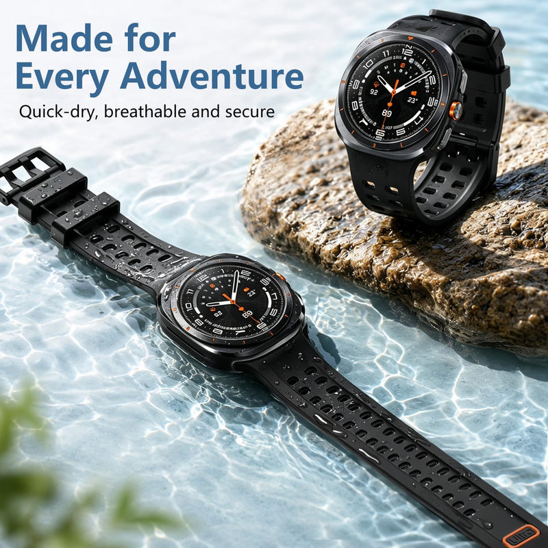 Sport Band Compatible with Samsung Galaxy Watch Ultra 9/8/7 Bands 47mm (2026/2025/2024), Rugged Ocean Wristband Breathable Silicone Sport Strap Waterproof Only for Galaxy Watch Ultra Bands Men Women Black S/M/L