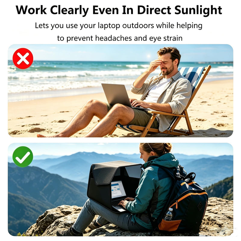 Rlozftel Laptop Sun Shade, Universal Foldable Laptop Tent Fits 12-14 inch Laptop, Computer Sun Shade Hood for Working Outside Outdoor, Travel, Beach, Protects Privacy 12-14inch