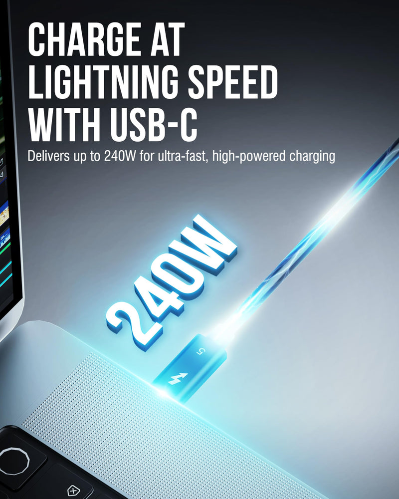 SABRENT Thunderbolt 5 Certified Cable 3ft – 120Gbps Bandwidth, USB4 v2 Compatible, 240W PD 3.1 EPR, DisplayPort 2.1, PCIe 4-Lane, Backward Compatible with Thunderbolt 3/4 & USB-C Devices (CB-T5M1)