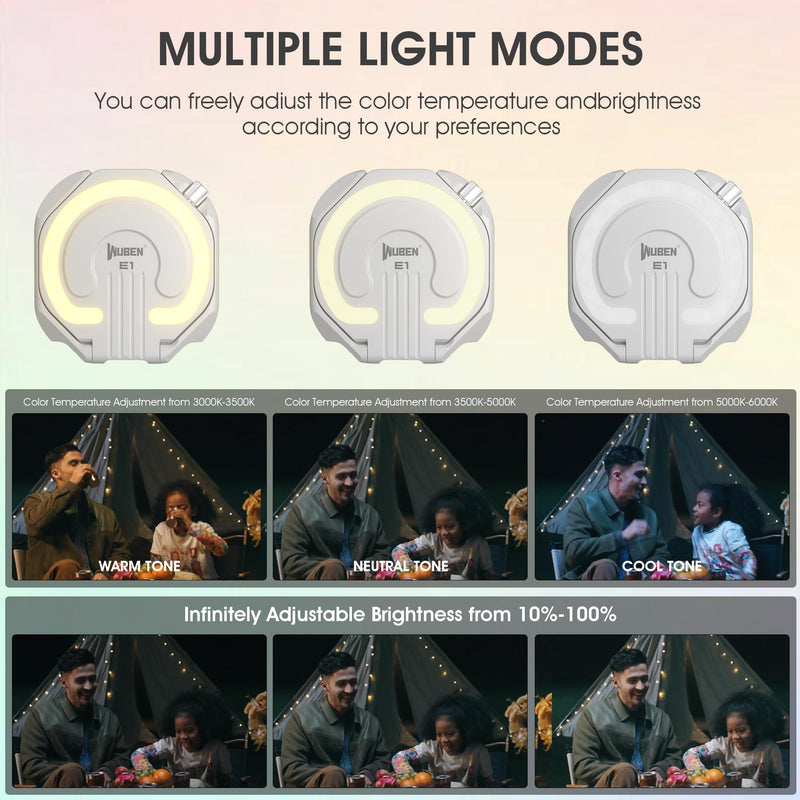 WUBEN E1 Selfie Light, USB-Rechargeable LED Phone Light with Magnetic, 3000-6000K Adjustable Color Temperature, Portable Phone Flashlight for Selfies, TikTok, Video, Vlogging (White) White