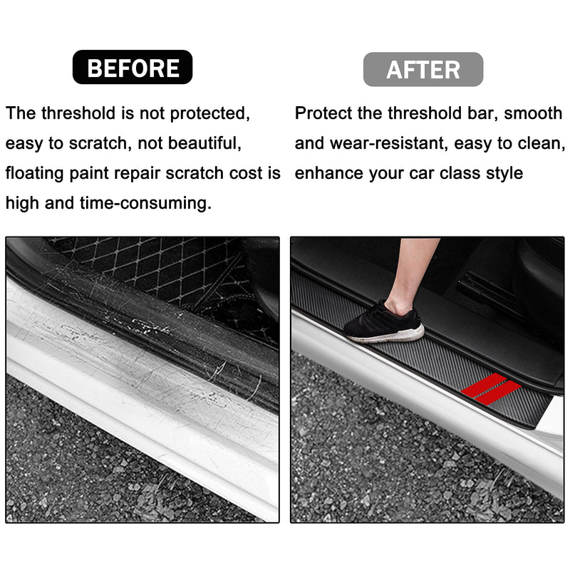 YOSRTER 5PCS Door Sill Guard Decoration Stickers for Dodge Charger Challenger Durango Journey Universal Fit to All Dodge Cars Fiber Leather Door Sill Protector (Red Trim) Red Trim