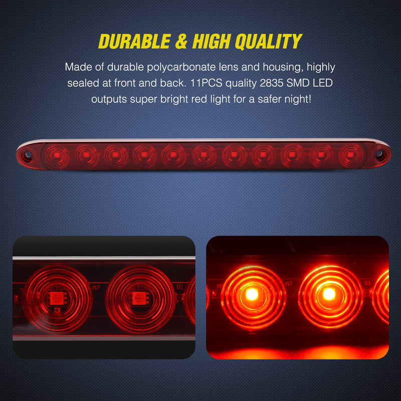 Nilight 2PCS 16Inch 11 LED Red Trailer Light Bar for Parking Stop Turn Signals Tail Brake DOT Compliant IP65 Waterproof Truck ID Marker 2Pcs 16" Red 11LED