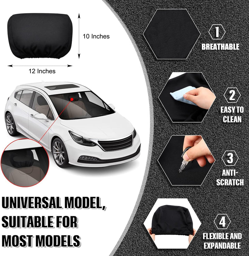 Universal Headrest Covers for Cars & Trucks - Solid Black Polyester with Foam Backing - Set of 2 Durable, Stylish Headrest Protectors for Most Vehicle Models - Easy to Install