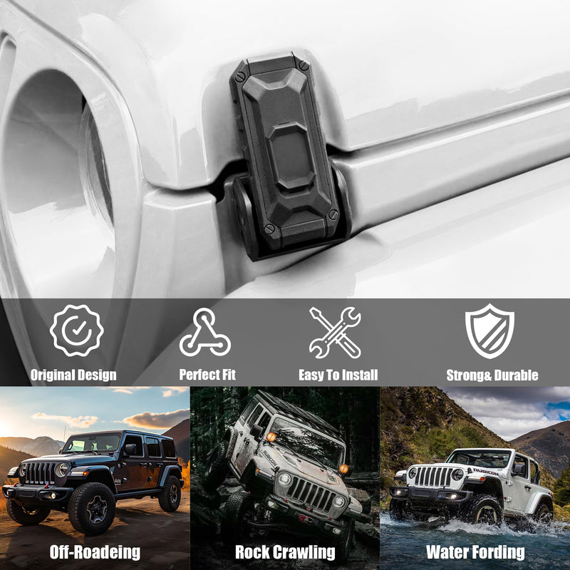 Locking Hood Latches for 2018-2026 Jeep Wrangler JL Accessories | Hood Latches Lock, Anti-Theft, No-Drill OEM Replacement, Eliminate Hood Flutter Bounce, With 2 Keys