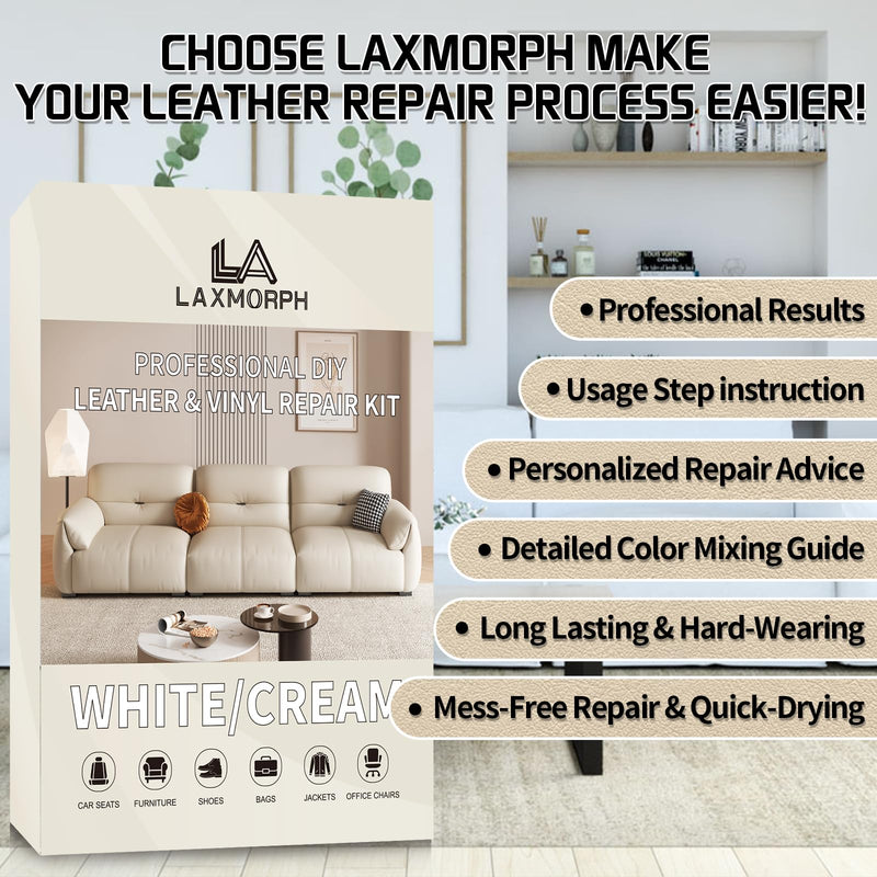 Leather Repair Kit for Furniture, Leather Vinyl Repair Kit for Car Interior,Couch, Jacket, and Purse - Fixes Tears, Burn Holes, and Scratches (Cream) Cream