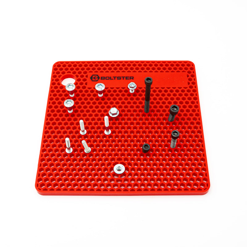 Boltster Original Fastener Organizer Tray – Professional Silicone Bolt & Screw Organizer for Mechanics, Automotive, Industrial, & DIY – Heat & Chemical Resistant Tool Tray for Bolt Organization Red