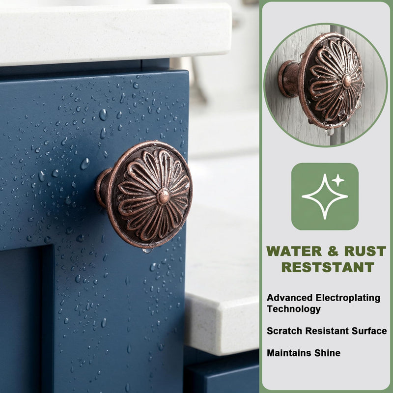 Antique Copper Kitchen Cabinet Knobs Vintage - 16 Pack Solid Zinc Alloy Single Knobs - 1.4” Round Vintage Copper Knobs for Cabinets and Dresser Drawers, Rustic Farmhouse Bathroom Cabinet Knobs Antique Copper