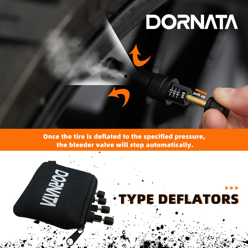 Adjustable Tire Deflator Auto-Stop (10-40 PSI) Offroad Accessories Valve Stem kit 4x4 Tyre Air Down Tool for Truck, Pickup, Motorcycle,Jeep etc.(Black) BLACK